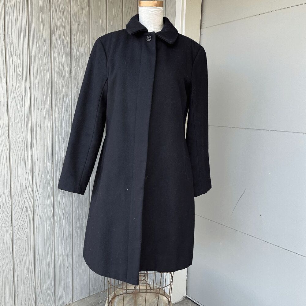 Vintage Y2K Leslie Fay Black Wool Mid-length Coat Jacket Size 10, Minimalist - Picture 3 of 7